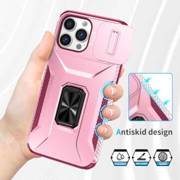 Ailampe Magnetic Case for iPhone 13 Pro Max 6.7", "Phone Case with Camera Cover & Kickstand, Military Grade Shockproof, Wine Red