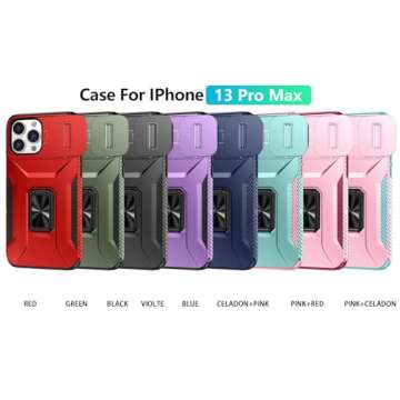 Ailampe Magnetic Case for iPhone 13 Pro Max 6.7", "Phone Case with Camera Cover & Kickstand, Military Grade Shockproof, Wine Red