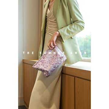 The Summer Swan | Large Aesthetic Makeup Bag | Floral Makeup Bag | Mid-day Clutch | Period Kit Bag |...