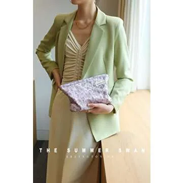 The Summer Swan | Large Aesthetic Makeup Bag | Floral Makeup Bag | Mid-day Clutch | Period Kit Bag | Hygiene Bag | Skincare Bag | Cute Makeup Bag (Embroidery Light Purple)