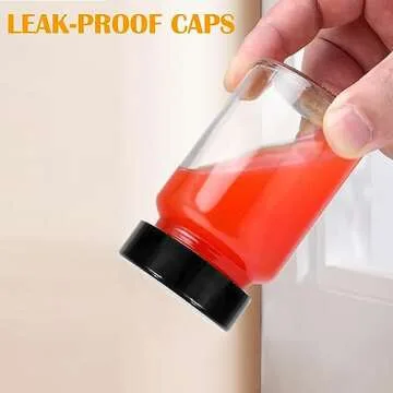 LANBEAUTIFY 2 oz Small Clear Glass Bottles with Lids - 6Pcs Wide Mouth Shot Bottles with Caps for Ginger Shots, Juice, Potion, Liquids, Whiskey - Mini Travel Bottles with Funnels, Stickers