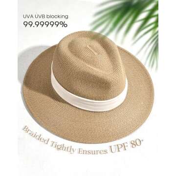FURTALK Panama Hat Sun Hats for Women Men Wide Brim Fedora Straw Beach Hat UV UPF 80+