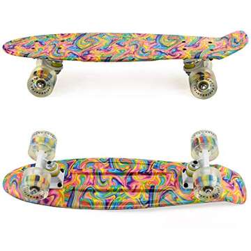 Skateboard Dog 22 inch Retro Mini Skateboards Kids Board for Boys Girl Youth Beginners Children Toddler Teenagers Adults 5 to 6 Year Old (Bending Color Lines)