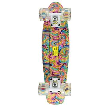 Skateboard Dog 22 inch Retro Mini Skateboards Kids Board for Boys Girl Youth Beginners Children Toddler Teenagers Adults 5 to 6 Year Old (Bending Color Lines)