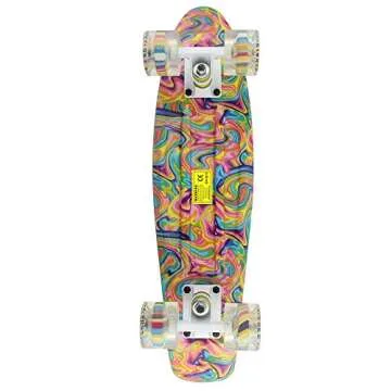 Skateboard Dog 22 inch Retro Mini Skateboards Kids Board for Boys Girl Youth Beginners Children Toddler Teenagers Adults 5 to 6 Year Old (Bending Color Lines)