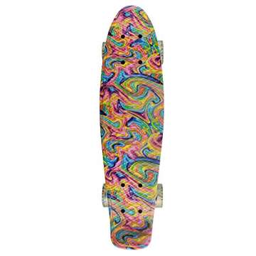 Skateboard Dog 22 inch Retro Mini Skateboards Kids Board for Boys Girl Youth Beginners Children Toddler Teenagers Adults 5 to 6 Year Old (Bending Color Lines)