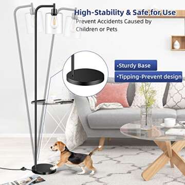 Industrial Floor Lamp with Hanging Glass Shade Black Farmhouse Indoor Pole Light with Edison E26 Base Vintage Rustic Standing Tall Lighting for Living Room Bedroom Office(ST64 Bulb Included)