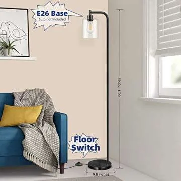 Industrial Floor Lamp with Hanging Glass Shade Black Farmhouse Indoor Pole Light with Edison E26 Base Vintage Rustic Standing Tall Lighting for Living Room Bedroom Office(ST64 Bulb Included)