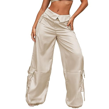 RAISECOM Women's Satin Cargo Pants - Versatile Comfort & Style in Apricot