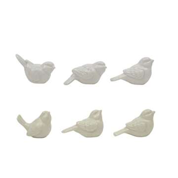 Set of 6 White Ceramic Birds