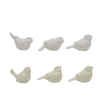 Set of 6 White Ceramic Birds