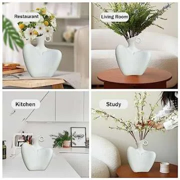 Ceramic Female Form Body Shape Flower Vase for Home Decor White (White)