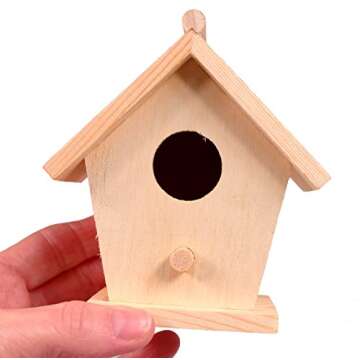 Creative Hobbies® Mini 4 Inch Tall Birdhouse - Set of 4 Styles, Small Unfinished Wood Ready to Pain...