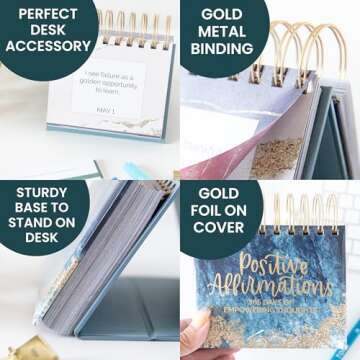 bloom daily planners Undated Perpetual Desk Easel/Inspirational Standing Flip Calendar - Motivational Page a Day - (5.25" x 5.5") - Positive Daily Affirmations