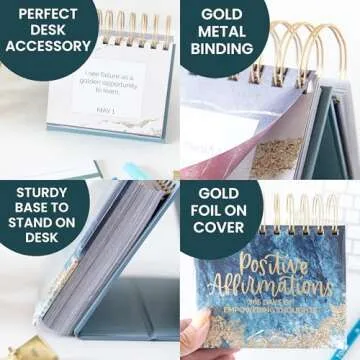 bloom daily planners Undated Perpetual Desk Easel/Inspirational Standing Flip Calendar - Motivational Page a Day - (5.25" x 5.5") - Positive Daily Affirmations