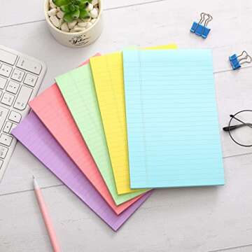 TaoBary 10 Pack 500 Sheets (50/Pad) Lined Sticky Notepads 5 x 8 Inch Large Note Pads Colorful Self Stick Ruled Post Stickies Memo for Office Home Supplies, 5 Colors(Pastel Color)