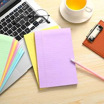 TaoBary 10 Pack 500 Sheets (50/Pad) Lined Sticky Notepads 5 x 8 Inch Large Note Pads Colorful Self Stick Ruled Post Stickies Memo for Office Home Supplies, 5 Colors(Pastel Color)