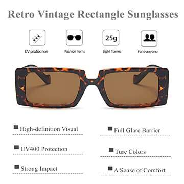 LASPOR Vintage Rectangle Sunglasses for Women Men Fashion Retro Small Square Frame Glasses UV 400 Protection Driving Black (Leopard 2)
