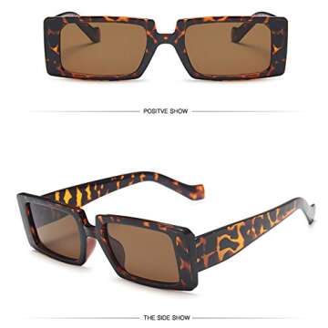 LASPOR Vintage Rectangle Sunglasses for Women Men Fashion Retro Small Square Frame Glasses UV 400 Protection Driving Black (Leopard 2)