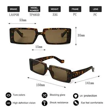 LASPOR Vintage Rectangle Sunglasses for Women Men Fashion Retro Small Square Frame Glasses UV 400 Protection Driving Black (Leopard 2)