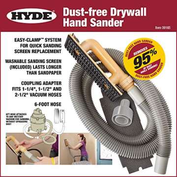 Hyde Tools 09165 Dust-Free Drywall Vacuum Hand Sander with 6-Foot Hose