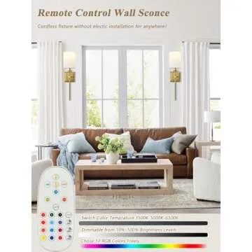 Battery Operated Wall Sconces Set of 2 Two Wireless Sconces Brass Gold Rechargeable Wall Lights Dimm...
