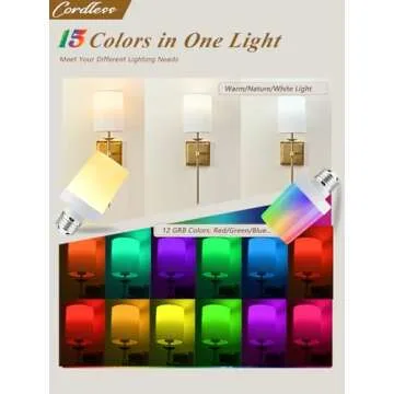 Battery Operated Wall Sconces Set of 2 Two Wireless Sconces Brass Gold Rechargeable Wall Lights Dimmable&RGB Battery Powered Wall Sconce Wall Decor for Bedroom Living Room, Remote Control