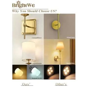 Battery Operated Wall Sconces Set of 2 Two Wireless Sconces Brass Gold Rechargeable Wall Lights Dimmable&RGB Battery Powered Wall Sconce Wall Decor for Bedroom Living Room, Remote Control