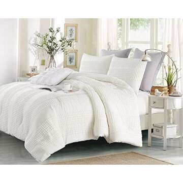Cupocupa King Size Comforter Set;White Boho Tufted Lightweight Bedding Sets 3PCS Soft Jacquard Pom P...