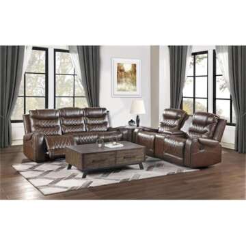Pemberly Row Double Reclining Sofa, Drop Down Cup Holders, Recliner Couch for Living Room and Home T...