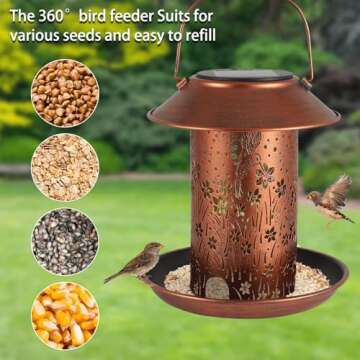 Bird Feeders for Outdoors Hummingbird Solar Lanterns Outdoor Waterproof Hanging Garden Decor Birthdays Gifts for Women Mom Christmas Metal Solar Decoration Outside for Yard, Patio, Lawn, Pathway