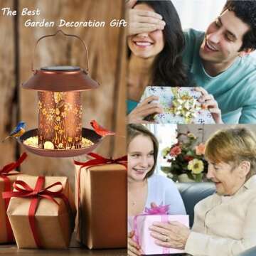 Bird Feeders for Outdoors Hummingbird Solar Lanterns Outdoor Waterproof Hanging Garden Decor Birthdays Gifts for Women Mom Christmas Metal Solar Decoration Outside for Yard, Patio, Lawn, Pathway