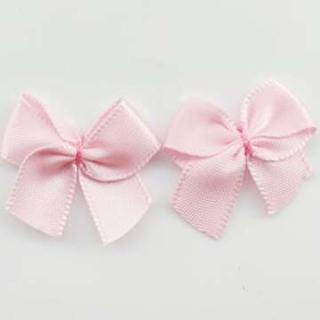 Chenkou Craft 60pcs Mini Satin Ribbon Bows Flowers 1" x3/4" Appliques DIY Craft Pink Color