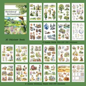 Dwpetzo The Colors of The Countryside Journal Stickers for Junk Journaling, 20 Pre-Cut Scrap Book St...