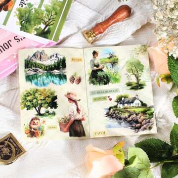 Dwpetzo The Colors of The Countryside Journal Stickers for Junk Journaling, 20 Pre-Cut Scrap Book Sticker Sheets, Stickers for Scrapbooking Supplies, Planner, Bujo, Craft Arts