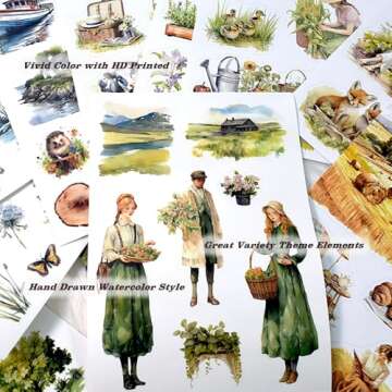 Dwpetzo The Colors of The Countryside Journal Stickers for Junk Journaling, 20 Pre-Cut Scrap Book Sticker Sheets, Stickers for Scrapbooking Supplies, Planner, Bujo, Craft Arts