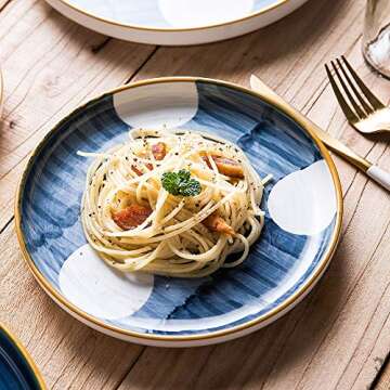 MDZF SWEET HOME 10-Inch Porcelain Dinner Plates Set, Pasta Serving Dishes Japanese Style Tableware D...