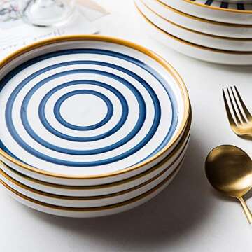 MDZF SWEET HOME 10-Inch Porcelain Dinner Plates Set, Pasta Serving Dishes Japanese Style Tableware Dessert Dishes - Set of 4