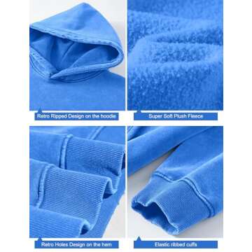 Dnzzs Womens Oversized Hoodie Acid Wash Hoodie Vintage Sweatshirt Heavyweight Fleece Cotton Streetwear Trendy Hoodies