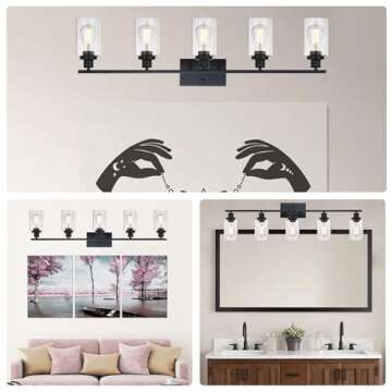 MELUCEE 40 Inches Length 5-Light Bathroom Vanity Light Fixtures Black Industrial Wall Sconce Lighting with Clear Glass Shade for Living Room Bedroom Hallway Kitchen (Patent No.: US D963914 S)
