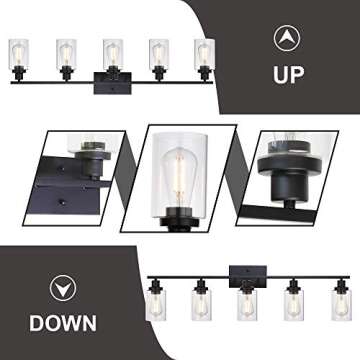 MELUCEE 40 Inches Length 5-Light Bathroom Vanity Light Fixtures Black Industrial Wall Sconce Lighting with Clear Glass Shade for Living Room Bedroom Hallway Kitchen (Patent No.: US D963914 S)