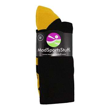 MadSportsStuff Gold Ribbon Childhood Cancer Awareness OTC Socks (Black/Gold, Medium)