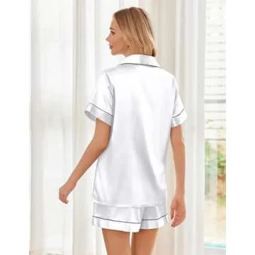 Ekouaer Womens Satin Pajamas Set Silk Soft Sleepwear Short Sleeve Button Up Pjs Bridal Nightwear Lou...