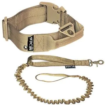 FDC Dog Tactical Collar with Leash Bungee Handle Heavy Duty Training Military Army Molle Width 1.5in Plastic Buckle TAG Hole Medium Large M, L, XL, XXL (XL: Neck 16" - 20", Coyote Desert Tan)