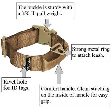 FDC Dog Tactical Collar with Leash Bungee Handle Heavy Duty Training Military Army Molle Width 1.5in Plastic Buckle TAG Hole Medium Large M, L, XL, XXL (XL: Neck 16" - 20", Coyote Desert Tan)