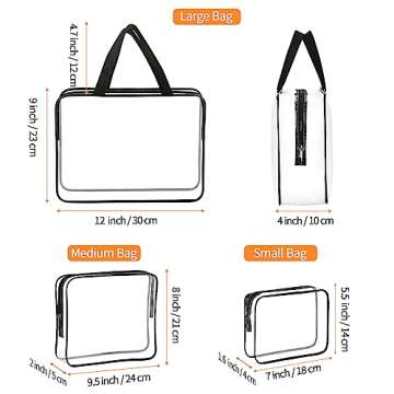 HAOGUAGUA 3 Pieces Large Clear Travel Bags for Toiletries, Waterproof Clear Plastic Cosmetic Makeup Bags, Transparent Packing Organizer Storage Bags (Black)