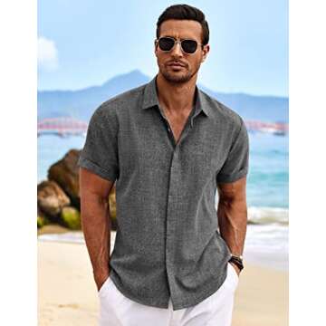 COOFANDY Men's Beach Summer Cotton Linen Stretch Shirt Novelty Button Down Shirts Vacation Shirts fo...