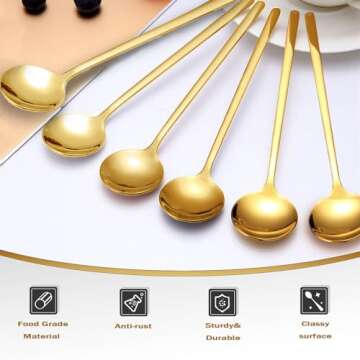 LUCKJOY 6 Pcs 6.7 Inches Coffee Spoons, Teaspoons, Long Handle Iced Tea Spoon, Espresso Spoons, Gold...