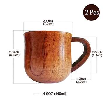 Natural Solid Wooden Tea Cup Set, Elegant Japanese Jujube-Wood Coffee Mug Handcrafted Small Desk Cup...