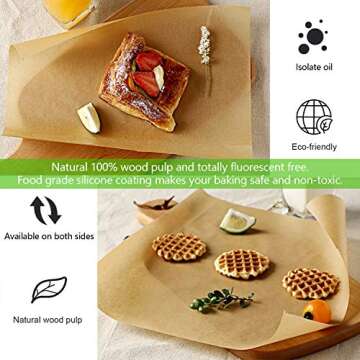 QYH 100 Pcs Parchment Paper Sheets for Baking, 8x12 Inches Unbleached, Precut Parchment Paper for Baking Cookies, Frying, Air Fryer, Cooking, Grilling Rack, Oven